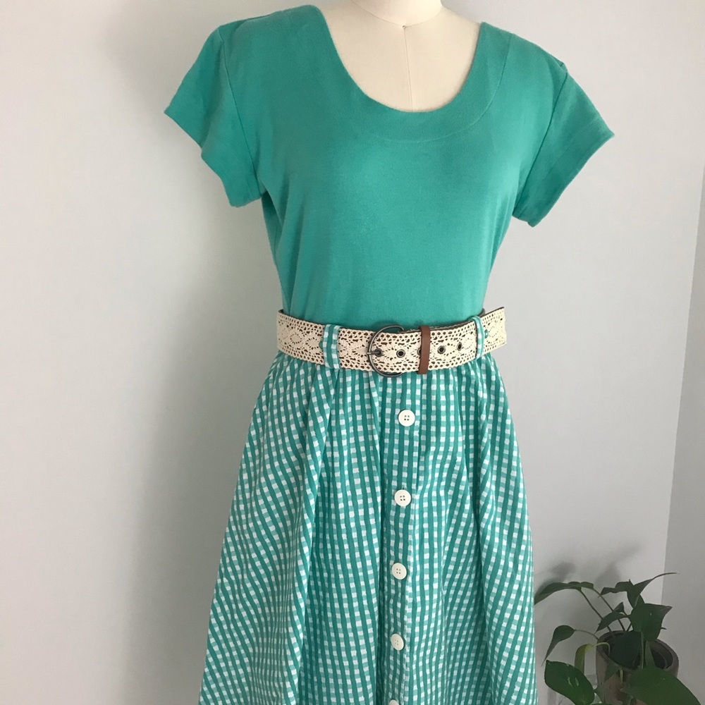 True Vintage Gingham Casual Full Skirt Midi Dress - Picture 6 of 16
